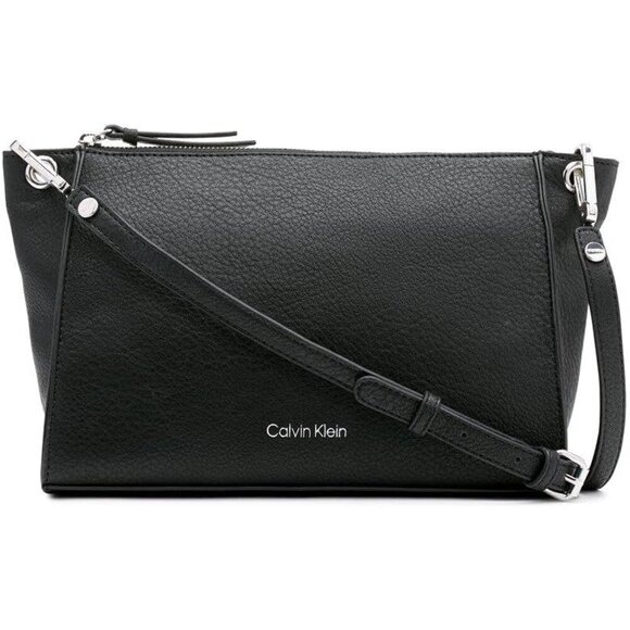 Accessories - Vegan Leather Crossbody Bag Womens Small Black Silver Adjustable Pockets